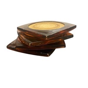 MCM Amber Lucite Rope Coil Coasters Made in USA GVC Vintage Set of 4